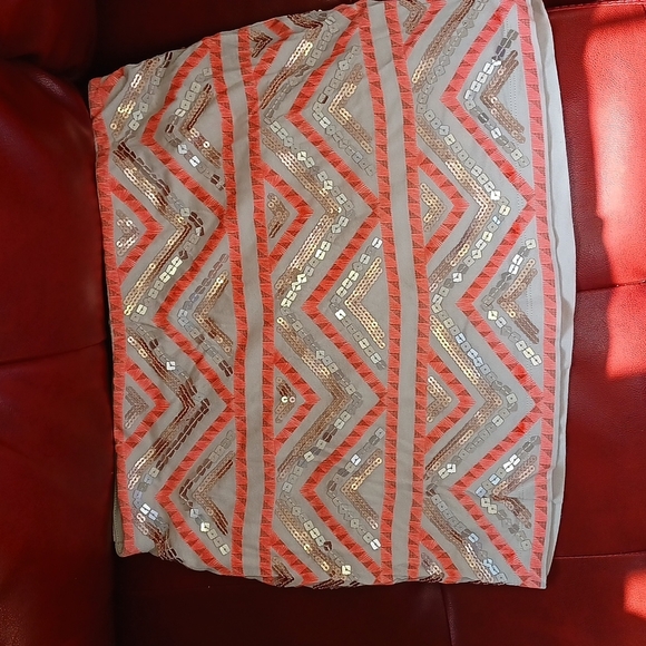 Express Pink/Orange/Cream Stretch Sequin Mini Skirt, lined, M - Picture 1 of 7